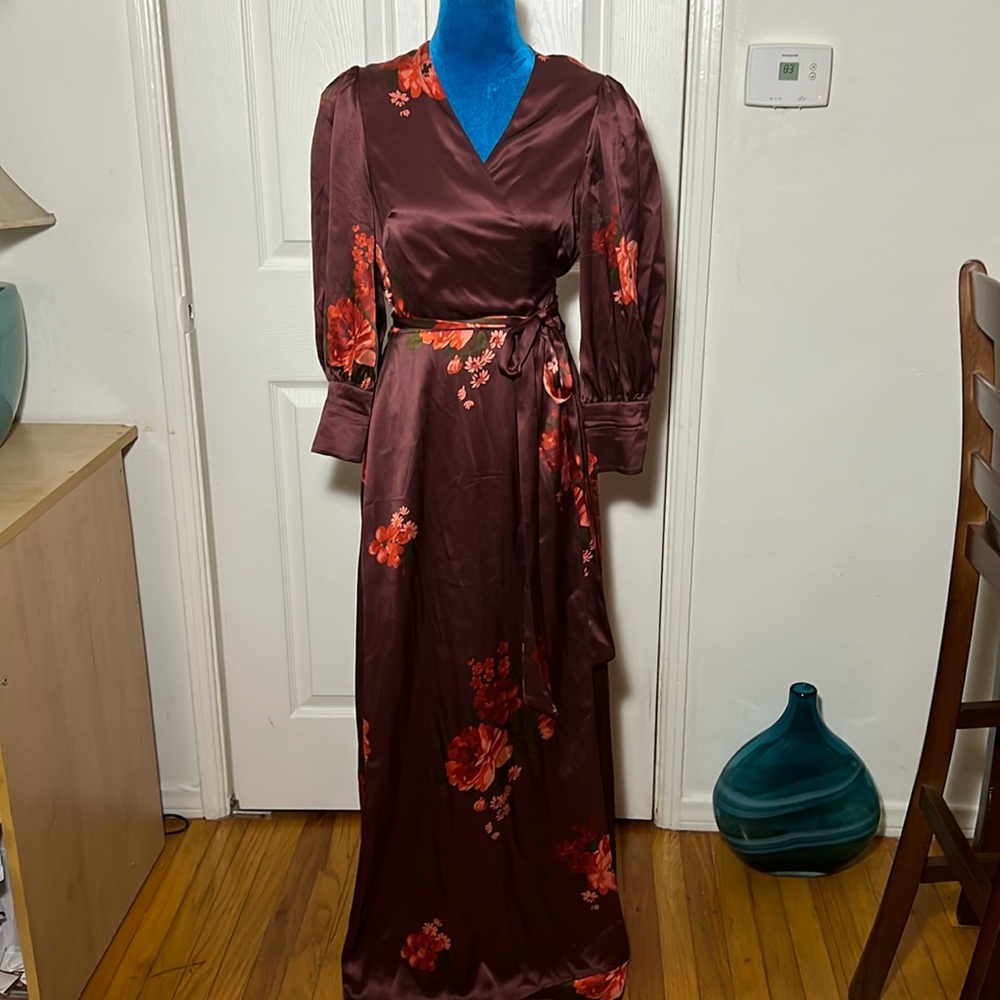 Reformation Women’s Burgundy Floral Wrap Maxi Dress